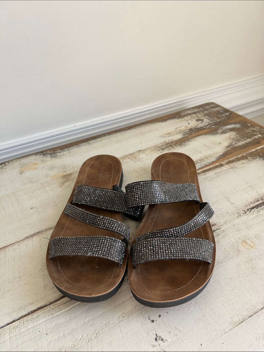 Corkys Brown Sandals with Sparkling Gunmetal Straps